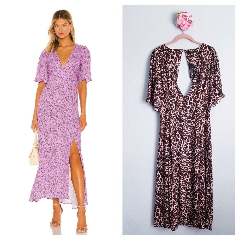 AFRM X Revolve Zelda Leopard Print Slit Dress